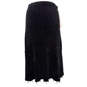 STAUD Black Roger Skirt Cable Knit Pearl Detail Elastic Waistband Sz L Large NEW